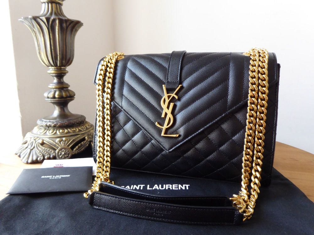 Saint Laurent YSL Envelope Medium Black Grain De Poudre Textured Matelasse - SOLD