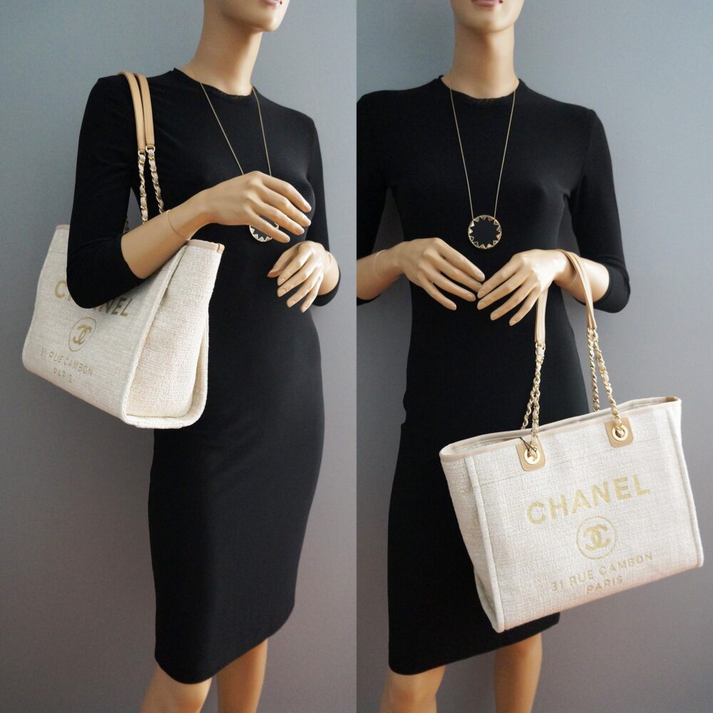 【CHANEL】シャネル SHOPPING BAG ショッピングバッグCOTTON ゴールドトーン大きい象牙 - 画像 (7)