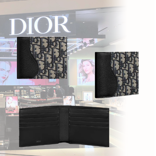 【Dior】 ディオール 新品 オールオーバー プリント ジャカード ファブリック カーフスキン ウォレット ブラック