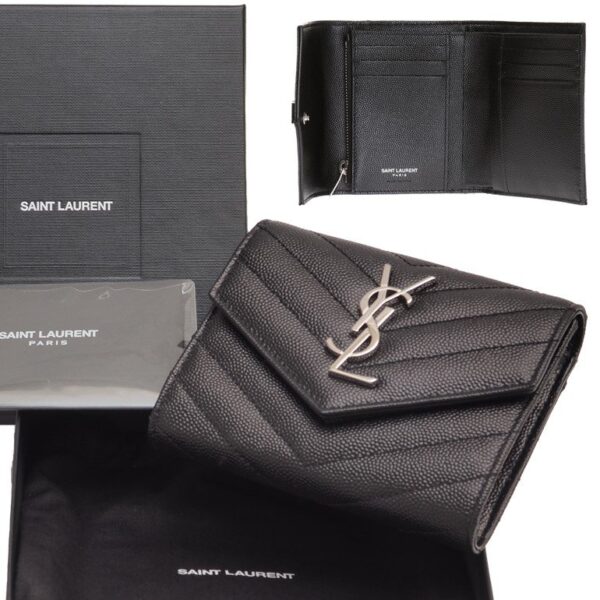 【SAINT LAURENT】モノグラム マルチフォールドウォレット（グレイン・ド・プードル／エンボスレザー）