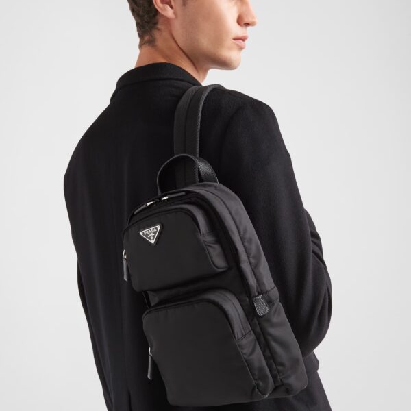 prada メンズ 黒 ショルダーバックパック Re-Nylon xサフィアーノレザー ワン