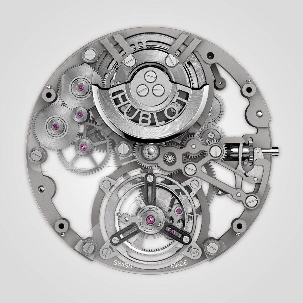 455.JM.0120.JM ビッグ・バン インテグレーテッド トゥールビヨン フルパープルサファイア 43MM - 画像 (4)
